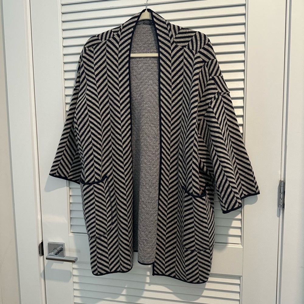 MARELLA Navy and Grey Striped Cardigan